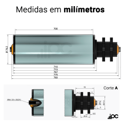Rolete de Aço com Engrenagem Dupla - Diâmetro de 76,2 mm - Comprimento útil de 700 mm