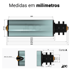 Rolete de Aço com Engrenagem Dupla - Diâmetro de 76,2 mm - Comprimento útil de 800 mm