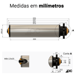 Rolete de Aço com Engrenagem Simples - Diâmetro de 50,8 mm - Comprimento útil de 300 mm
