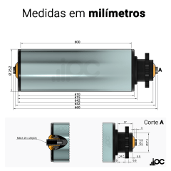 Rolete de Aço com Engrenagem Simples - Diâmetro de 76,2 mm - Comprimento útil de 600 mm