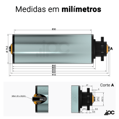 Rolete de Aço com Engrenagem Simples - Diâmetro de 76,2 mm - Comprimento útil de 850 mm