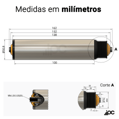 Rolete de Aço acionado - Poly Vee - Diâmetro de 50,8 mm - Comprimento útil de 100 mm