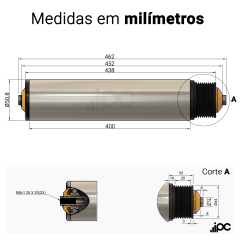 Rolete de Aço acionado - Poly Vee - Diâmetro de 50,8 mm - Comprimento útil de 400 mm
