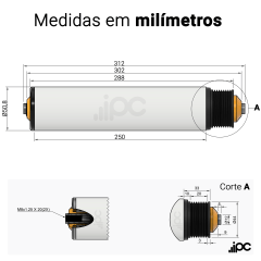Rolete de PVC acionado - Poly Vee - Diâmetro de 50,8 mm - Comprimento útil de 250 mm