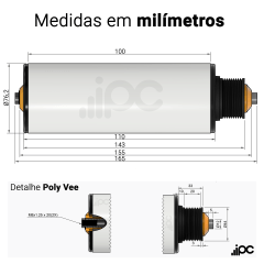 Rolete de PVC acionado - Poly Vee - Diâmetro de 76,2 mm - Comprimento útil de 100 mm