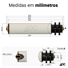 Rolete de PVC com Engrenagem Dupla - Diâmetro de 50,8 mm - Comprimento útil de 800 mm