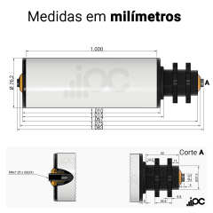 Rolete de PVC com Engrenagem Dupla - Diâmetro de 76,2 mm - Comprimento útil de 1.000 mm