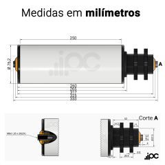 Rolete de PVC com Engrenagem Dupla - Diâmetro de 76,2 mm - Comprimento útil de 250 mm