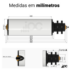 Rolete de PVC com Engrenagem Dupla - Diâmetro de 76,2 mm - Comprimento útil de 400 mm