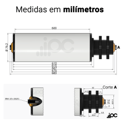 Rolete de PVC com Engrenagem Dupla - Diâmetro de 76,2 mm - Comprimento útil de 600 mm