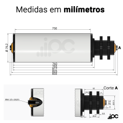 Rolete de PVC com Engrenagem Dupla - Diâmetro de 76,2 mm - Comprimento útil de 750 mm