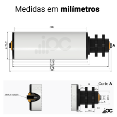 Rolete de PVC com Engrenagem Dupla - Diâmetro de 76,2 mm - Comprimento útil de 800 mm