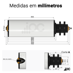 Rolete de PVC com Engrenagem Dupla - Diâmetro de 76,2 mm - Comprimento útil de 850 mm