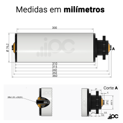 Rolete de PVC com Engrenagem Simples - Diâmetro de 76,2 mm - Comprimento útil de 300 mm