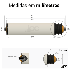 Rolete de PVC - Poly Cord - 2 Canais - Diâmetro de 50,8 mm - Comprimento útil de 300 mm