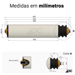 Rolete de PVC - Poly Cord - 2 Canais - Diâmetro de 50,8 mm - Comprimento útil de 400 mm
