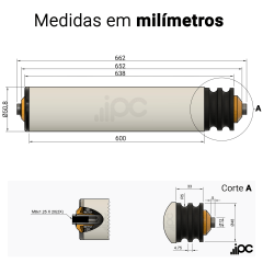 Rolete de PVC - Poly Cord - 2 Canais - Diâmetro de 50,8 mm - Comprimento útil de 600 mm
