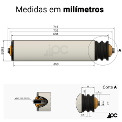 Rolete de PVC - Poly Cord - 2 Canais - Diâmetro de 50,8 mm - Comprimento útil de 650 mm