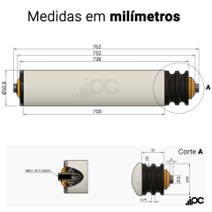 Rolete de PVC - Poly Cord - 2 Canais - Diâmetro de 50,8 mm - Comprimento útil de 700 mm