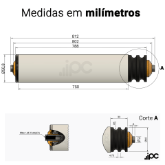 Rolete de PVC - Poly Cord - 2 Canais - Diâmetro de 50,8 mm - Comprimento útil de 750 mm