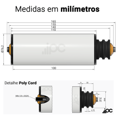 Rolete de PVC - Poly Cord - 2 Canais - Diâmetro de 76,2 mm - Comprimento útil de 100 mm