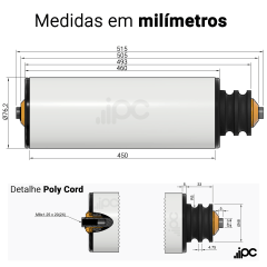 Rolete de PVC - Poly Cord - 2 Canais - Diâmetro de 76,2 mm - Comprimento útil de 450 mm