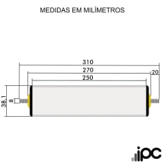 Rolete de Aço - Diâmetro 38,1 mm - Comprimento útil de 250 mm