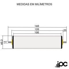 Rolete de Aço - Diâmetro 60,3 mm - Comprimento útil de 100 mm