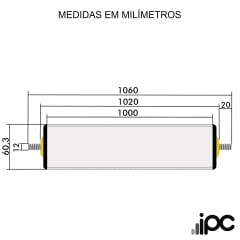 Rolete de Aço - Diâmetro 60,30 mm - Comprimento útil de 1000 mm