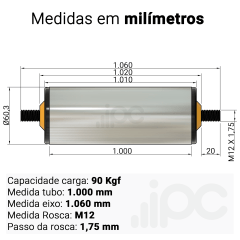 Rolete de Aço - Diâmetro 60,30 mm - Comprimento útil de 1.000 mm