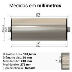  Rolete de Carga - Diâmetro 101,6 mm - Comprimento útil 250 mm