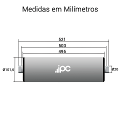 Rolete de Carga - Diâmetro tubo 101,6 mm - Comprimento tubo 495 mm
