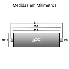 Rolete de Carga - Diâmetro tubo 101,6 mm - Comprimento tubo 545 mm
