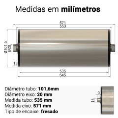  Rolete de Carga - Diâmetro 101,6 mm - Comprimento útil 545 mm