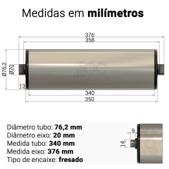  Rolete de Carga - Diâmetro 76,2 mm - Comprimento útil 350 mm