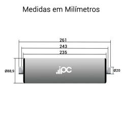 Rolete de Carga - Diâmetro tubo 88,9 mm - Comprimento tubo 235 mm - Diâmetro eixo 20 mm