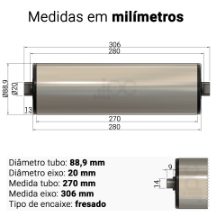  Rolete de Carga - Diâmetro 88,9 mm - Comprimento útil 280 mm