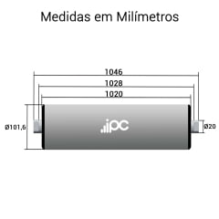  Rolete de Retorno - Diâmetro tubo 101,6 mm - Comprimento tubo 1020 mm