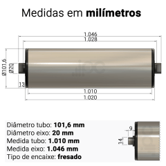 Rolete de Retorno - Diâmetro 101,6 mm - Comprimento útil 1.020 mm