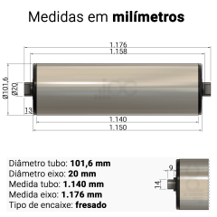 Rolete de Retorno - Diâmetro 101,6 mm - Comprimento útil 1.150 mm