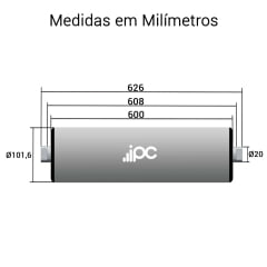 Rolete de Retorno - Diâmetro tubo 101,6 mm - Comprimento tubo 600 mm