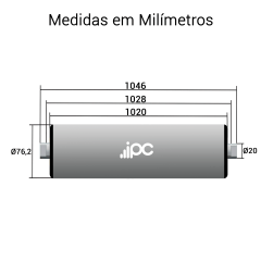 Rolete de Retorno - Diâmetro tubo 76,2 mm - Comprimento tubo 1020 mm