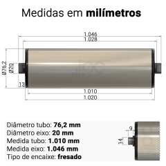 Rolete de Retorno - Diâmetro 76,2 mm - Comprimento útil 1.020 mm