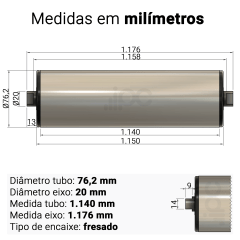 Rolete de Retorno - Diâmetro 76,2 mm - Comprimento útil 1.150 mm