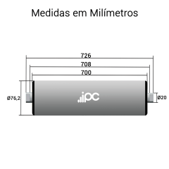 Rolete de Retorno - Diâmetro tubo 76,2 mm - Comprimento tubo 700 mm