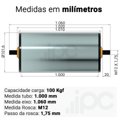 Rolete de Aço - Diâmetro 101,6 mm - Comprimento útil de 1.000 mm