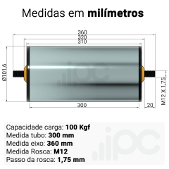 Rolete de Aço - Diâmetro 101,6 mm - Comprimento útil de 300 mm