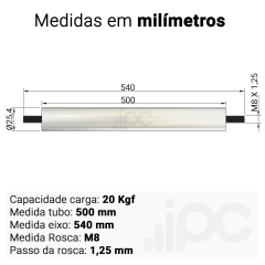 Rolete de Aço - Diâmetro 25,4 mm - Comprimento útil de 500 mm