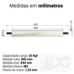 Rolete de Aço - Diâmetro 25,4 mm - Comprimento útil de 800 mm
