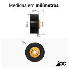 Mancal para tubo industrial - Diâmetro 63,5 mm - Espessura de 2,00 mm - Eixo 12 mm